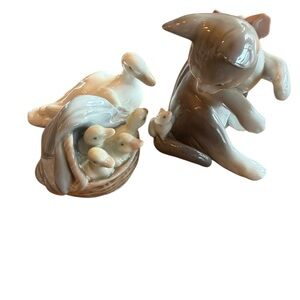Retired Lladro Lot 5236 Cat & Mouse Figurine + 4995 Mother Duck with Ducklings